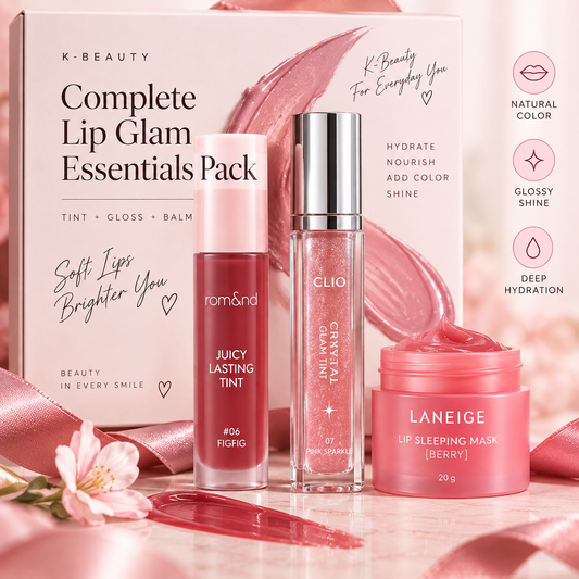 Complete Lip Glam Essentials Pack (Lip Tint + Lip Gloss + Lip Balm)