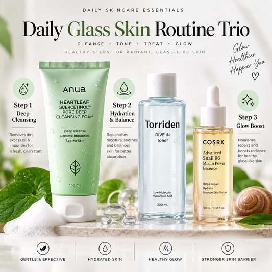 Daily Glass Skin Routine Trio (Cleanser + Toner + Serum)